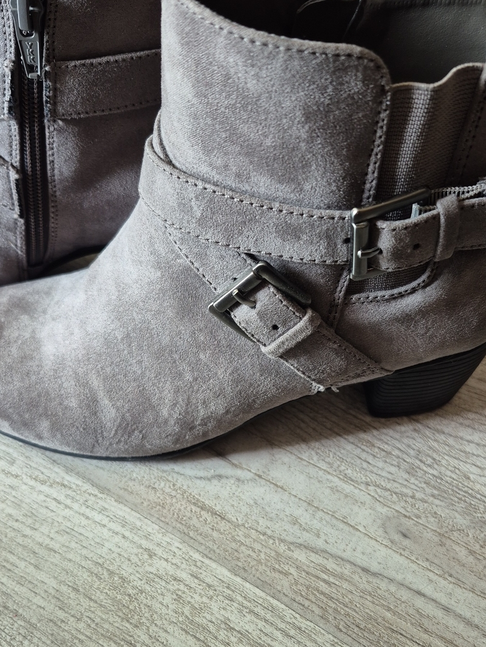 croft & barrow Gray Suede Buckle Ankle Booties